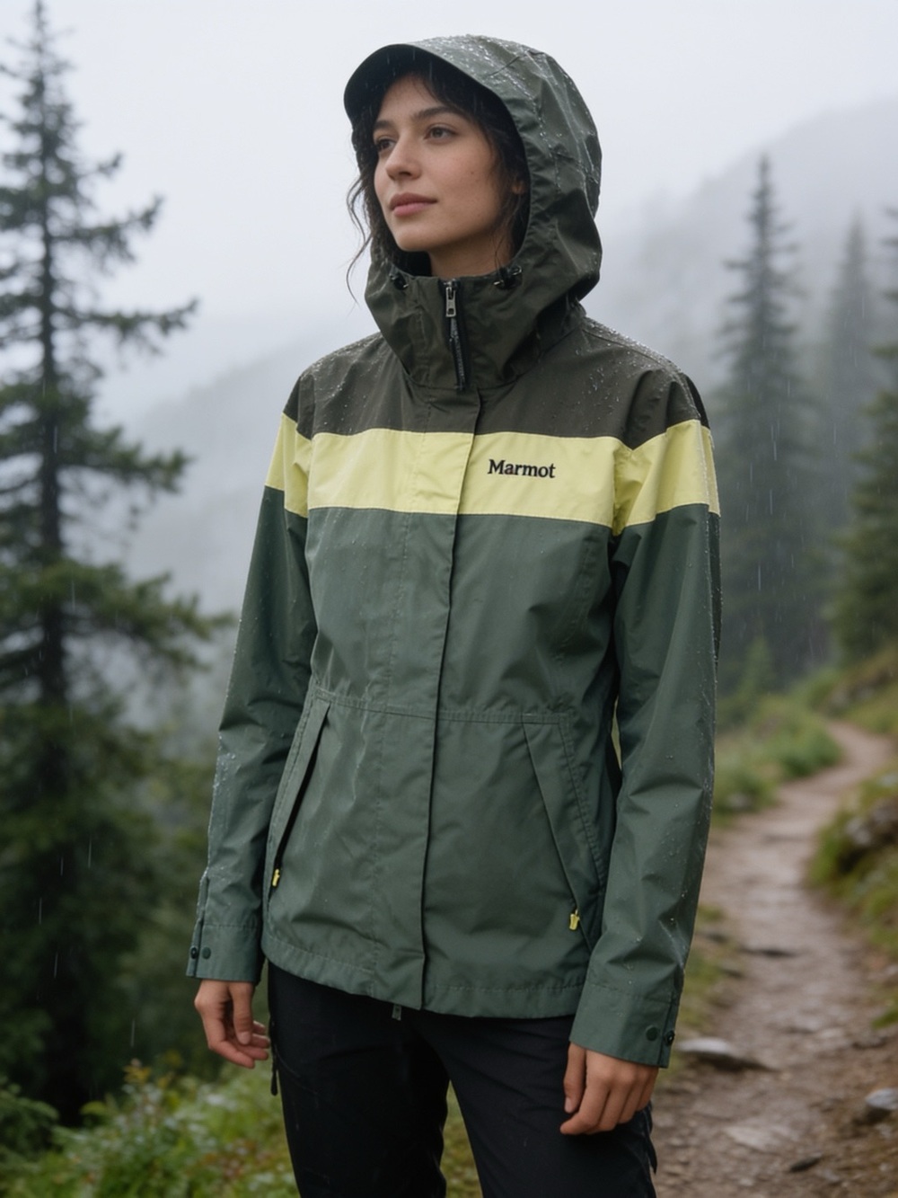 Marmot Roam Waterproof Hooded Rain Jacket - Urban Army/Dark Zinc Colorblock